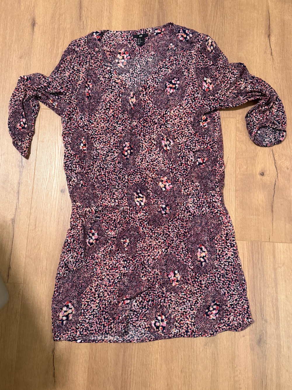 H&M Floral Print V-Neck Mini Dress - Pink & Black